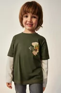 Bluzki dla chłopców - Mayoral longsleeve bawełniany dziecięcy kolor zielony z nadrukiem - miniaturka - grafika 1