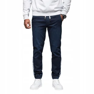 Modne jeansowe joggery męskie ciemnoniebieskie Ombre OM-PADJ-0156 V4 r. M - Spodnie męskie - miniaturka - grafika 1