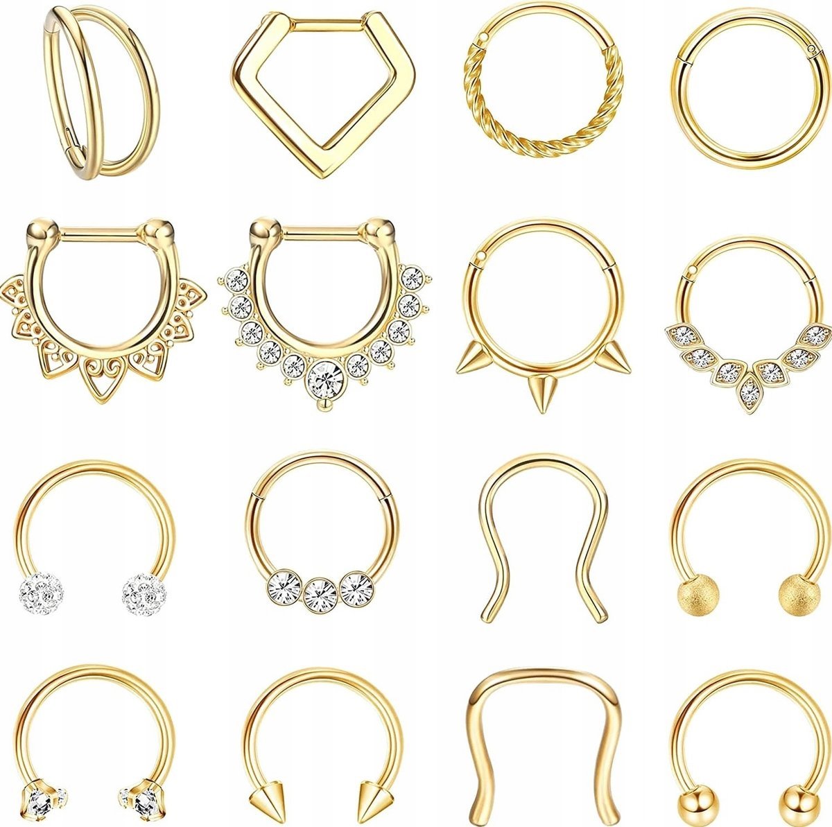 KOLCZYKI 16 SZTUK STAL NIERDZEWNA PIERCING ZŁOTE KÓŁKA KOBIETY 16 G