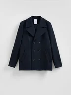 Płaszcze damskie - Reserved - Dwurzędowy płaszcz z dodatkiem wełny - granatowy - miniaturka - grafika 1