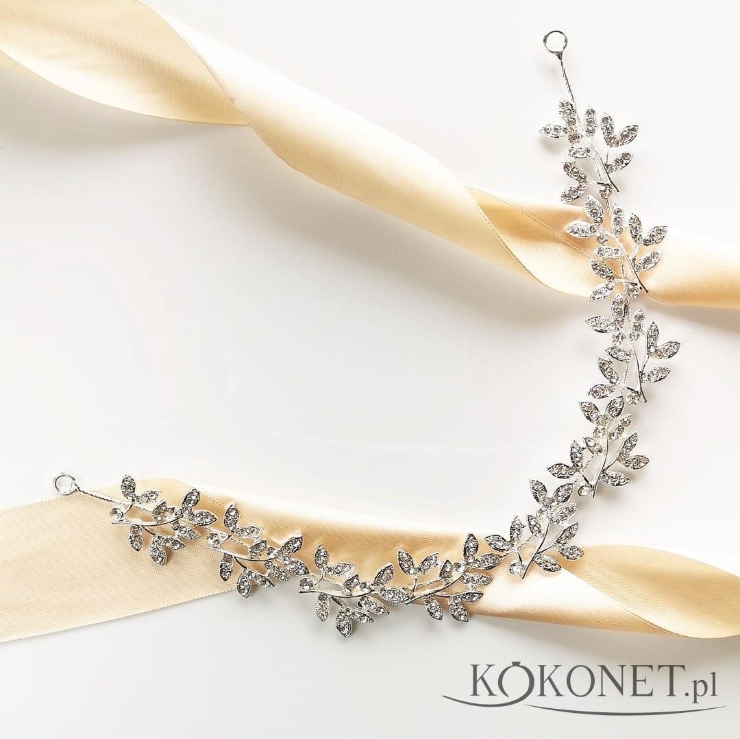 KOKONET OPASKA okazała srebrna cyrkonie KWIATY LISTKI glam