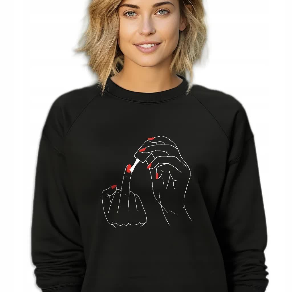 CZARNA BLUZA DAMSKA Dresowa FUCK OFF RED NAILS ZABAWNE GRAFIKI Rozmiar M