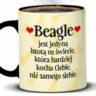 Kubki - Kubek Z Nadrukiem BEAGLE KOCHA NAJBARDZIEJ Czarno Biały Kreator - miniaturka - grafika 1
