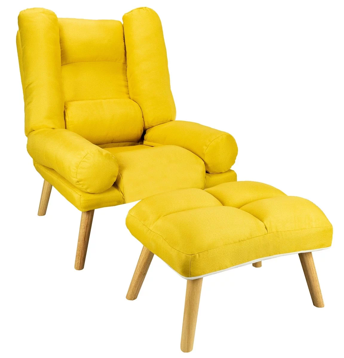 Fotel Uszak Rozkładany Żółty Z Podnóżkiem Salon