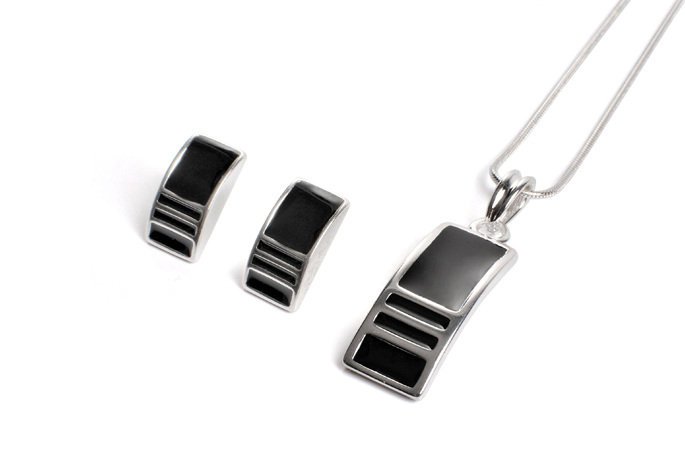 Biżuteria Wieczorowa Piękna Czarno-Srebrna