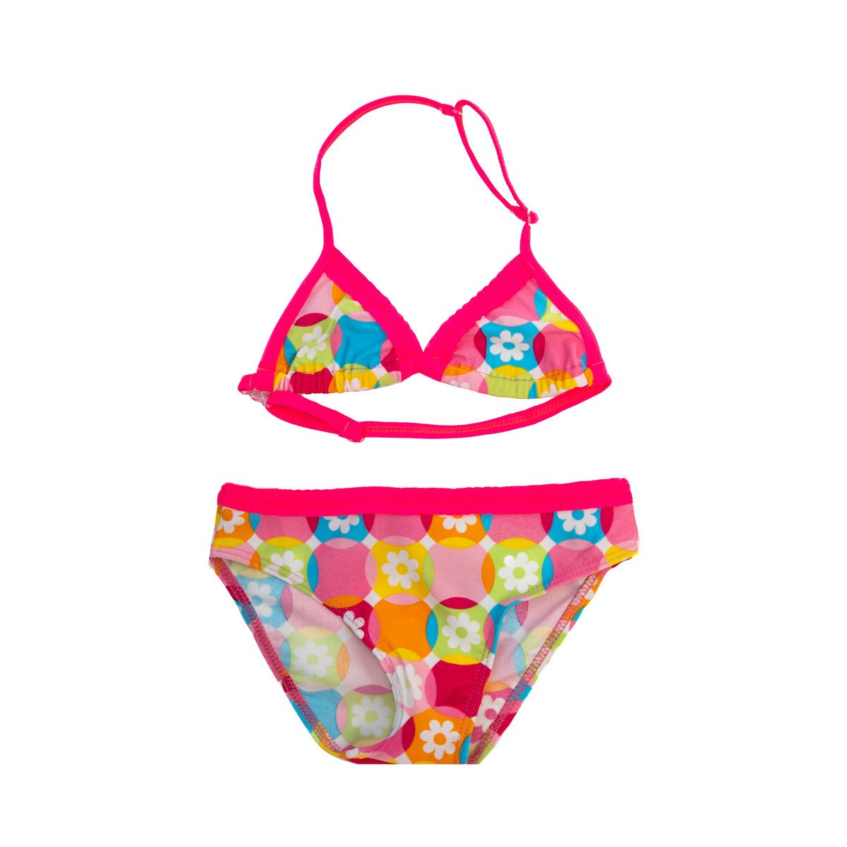 Dziewczęcy kostium kąpielowy kwiatuszki w kółkach fuksja Mariss