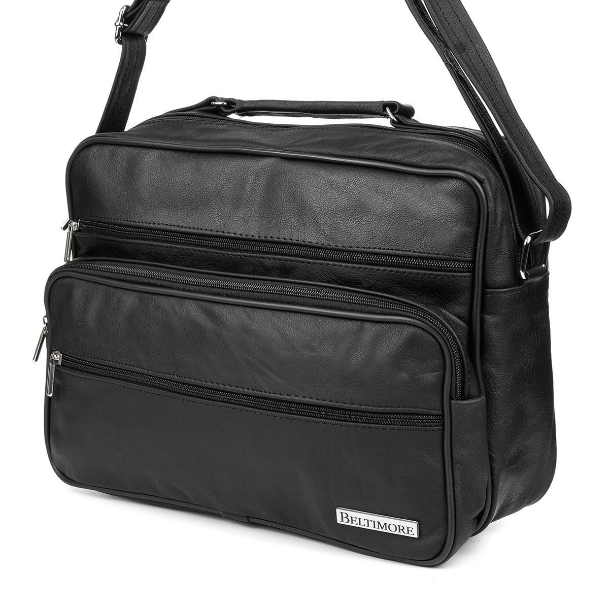 Czarna DUŻA MĘSKA SKÓRZANA TORBA LISTONOSZKA SKÓRA POLSKA DO SZKOŁY PRACY Beltimore F71 czarny