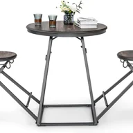 Stoły - Stół barowy z taboretem barowym, zestaw 2 osób, stół barowy, składany, blat kuchenny drewniany z metalową ramą, do salonu, jadalni i kuchni - miniaturka - grafika 1