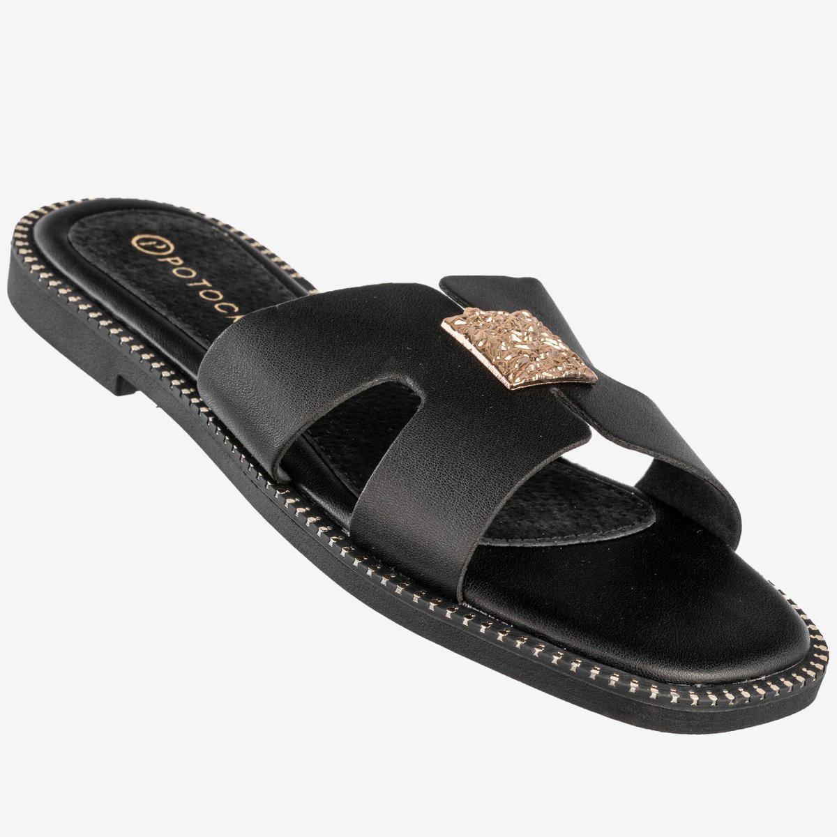 Klapki Damskie Ekoskóra Buty Eleganckie Płaski Obcas Czarne Potocki 25-08305BK Czarny 37