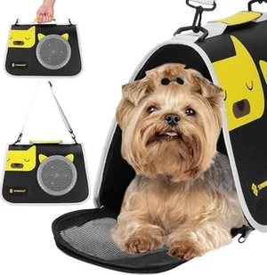 Springos Transporter dla kota, królika, psa do 10 kg 24 x 40 x 24 cm torba transportowa, czarno- żółto- szary UNIWERSALNY - Transportery dla kotów - miniaturka - grafika 1