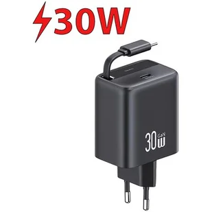 USAMS Ład. siec. 1xUSB-C ze zwijanym kablem USB-C Retractable PD+QC 30W Gan Fast Charging czarny/black YC Series CC241TC01 (US-CC241) - Ładowarki do telefonów - miniaturka - grafika 1