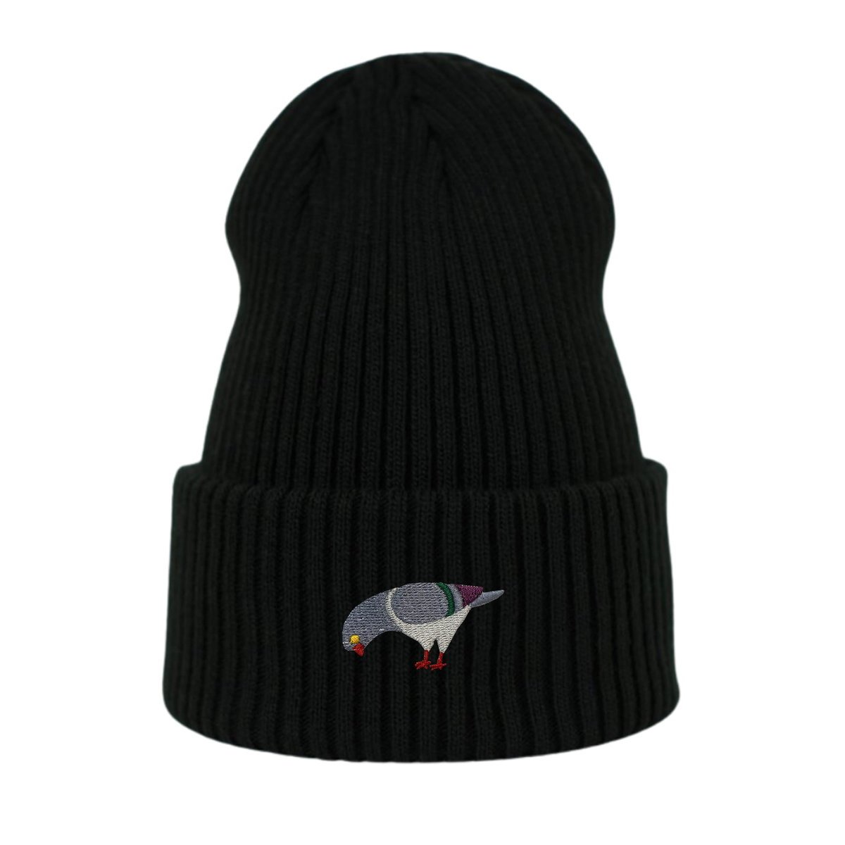 Haftowana czapka beanie - GOŁĄB - czarna