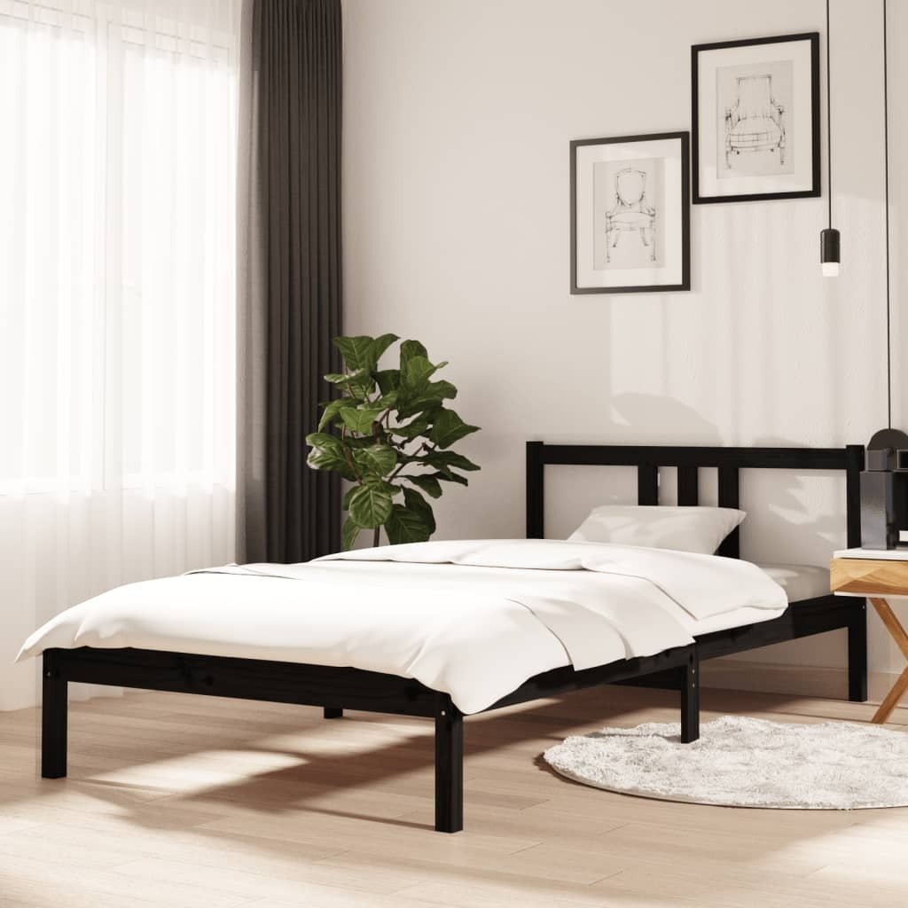 Łóżko z litego drewna czarne 100x200 cm