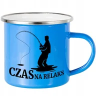 Kubki - KUBEK STALOWY Emaliowany NIEBIESKI 250ml Czas na Relaks Wędkarstwo Wzory - miniaturka - grafika 1