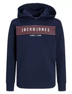 Bluzy dla chłopców - JACK&JONES JUNIOR Chłopięca bluza z kapturem Jcoplanet Sweat Hood FST Jnr, granatowy blezer, 152 - miniaturka - grafika 1