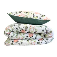 Pościel - Houseartlife Pościel bawełniana 150x200cm + 1 poszewka 70x80cm kwiaty + zielony - miniaturka - grafika 1