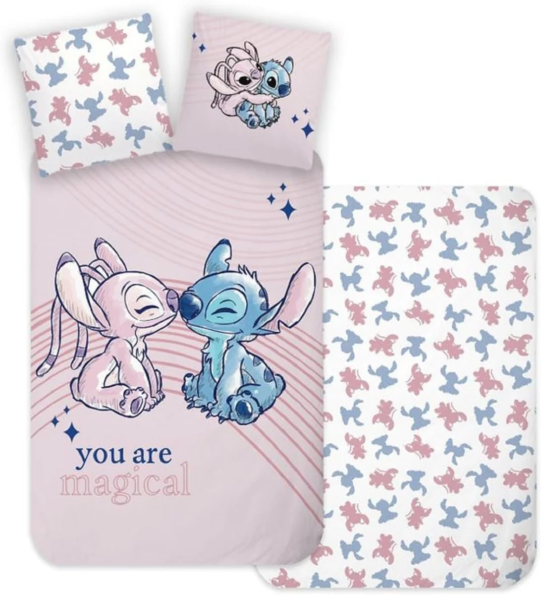 Pościel dziecięca Stitch i Angel 100x135 cm + poszewka 40x60 bawełna