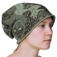 Czapki damskie - Czapka damska Beanie włoska cienka smerfetka zielona w czarne wzory - miniaturka - grafika 1