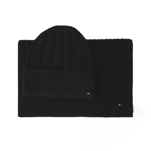 Zestaw Szalik i Czapka Tommy Hilfiger Flag Fluffy AW0AW17994 Czarny - Czapki damskie - miniaturka - grafika 1