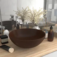 Umywalki - vidaXL Umywalka łazienkowa, ceramiczna, ciemnobrązowa, okrągła - miniaturka - grafika 1