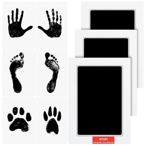 Romon Odcisk palca dłoni i stóp, 3 sztuki atramentu odciski palców dla noworodka, nie plamią, nietoksyczne, zestaw do drukowania stóp lub dłoni, prezent na chrzest lub pamiątkę dla dziecka, odcisk