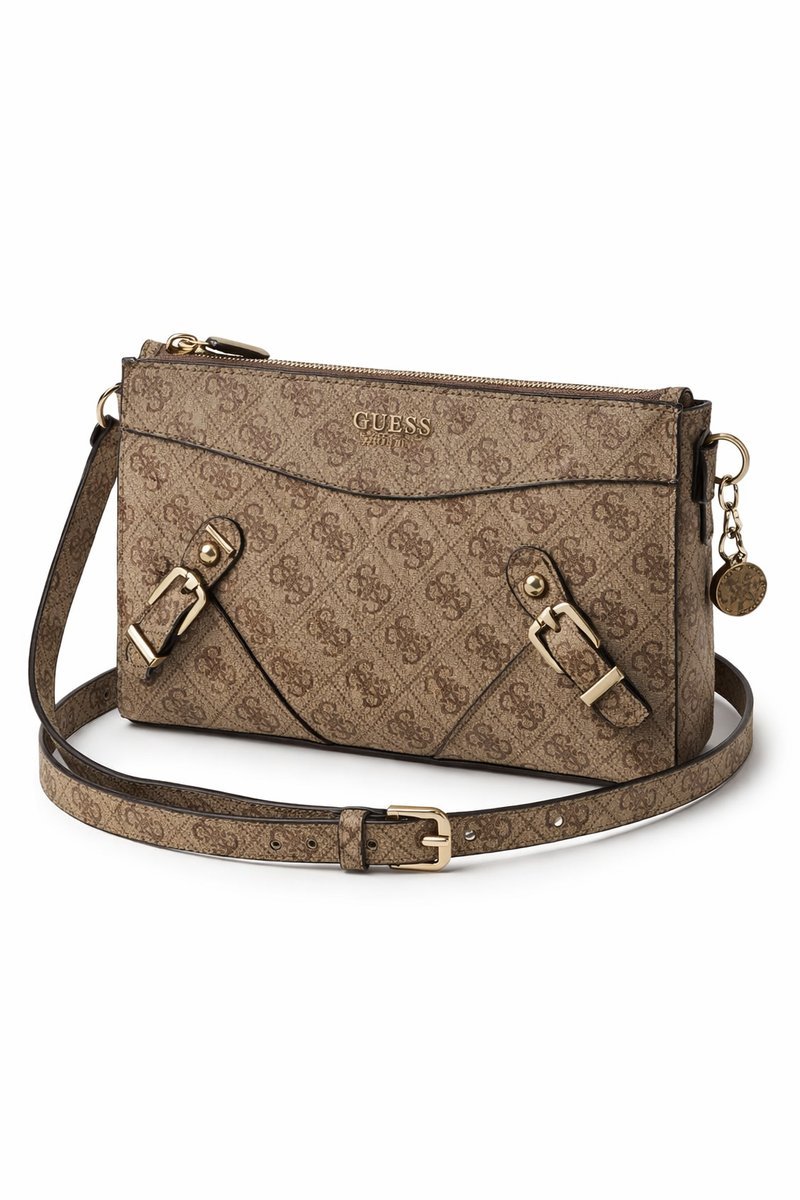 GUESS TOREBKA DAMSKA KLASYCZNA WZÓR LOGO ZŁOTE OKUCIA 22x13x3 2I4A
