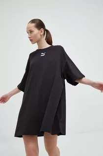 Sukienki - Puma sukienka bawełniana kolor czarny mini oversize - grafika 1