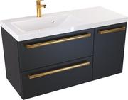 Szafki łazienkowe - Szafka z Umywalką ATHOS BLACK 90 cm D L MAT - Uchwyt Złoty - miniaturka - grafika 1