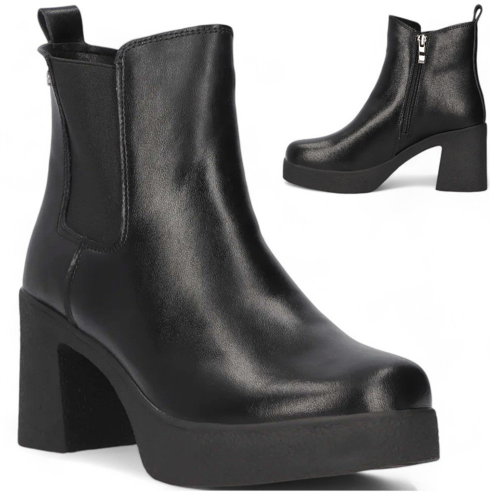 Botki SKÓRZANE na platformie obcasie FILIPPO Eleganckie modne Czarne Botki SKÓRZANE 40 na platformie obcasie FILIPPO Eleganckie modne Czarne