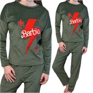 Piżamy damskie - Piżama damska welurowa z długim rękawem khaki barbie L - miniaturka - grafika 1