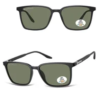 Okulary korekcyjne, oprawki, szkła - Czarne prostokątne okulary przeciwsłoneczne z polaryzacją z flexami MP186B - miniaturka - grafika 1