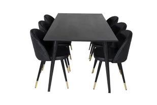 Dipp180x90BLBL zestaw do jadalni stół do jadalni czarny oraz 6 Velvet krzesło stołowe skóra syntetyczna czarny. - Stoły z krzesłami - miniaturka - grafika 1