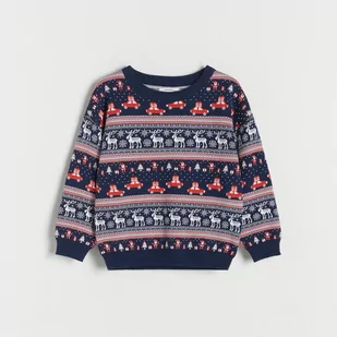 Reserved - Żakardowy sweter ze świątecznym wzorem - Niebieski - Bluzy dla chłopców - miniaturka - grafika 1