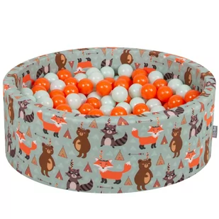 KiddyMoon, suchy basen okrągły z piłeczkami 7cm liski-zielony: pomarańcz-mięta 90x30cm/300piłek - Suche baseny - miniaturka - grafika 1