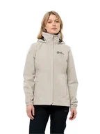 Kurtki i kamizelki sportowe damskie - Jack Wolfskin Kurtka przeciwdeszczowa "Stormy Point" w kolorze beżowym - miniaturka - grafika 1