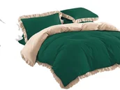 Pościel - Pościel falbanka ciemna zieleń/beż - 200x200 - 3 cz. - miniaturka - grafika 1