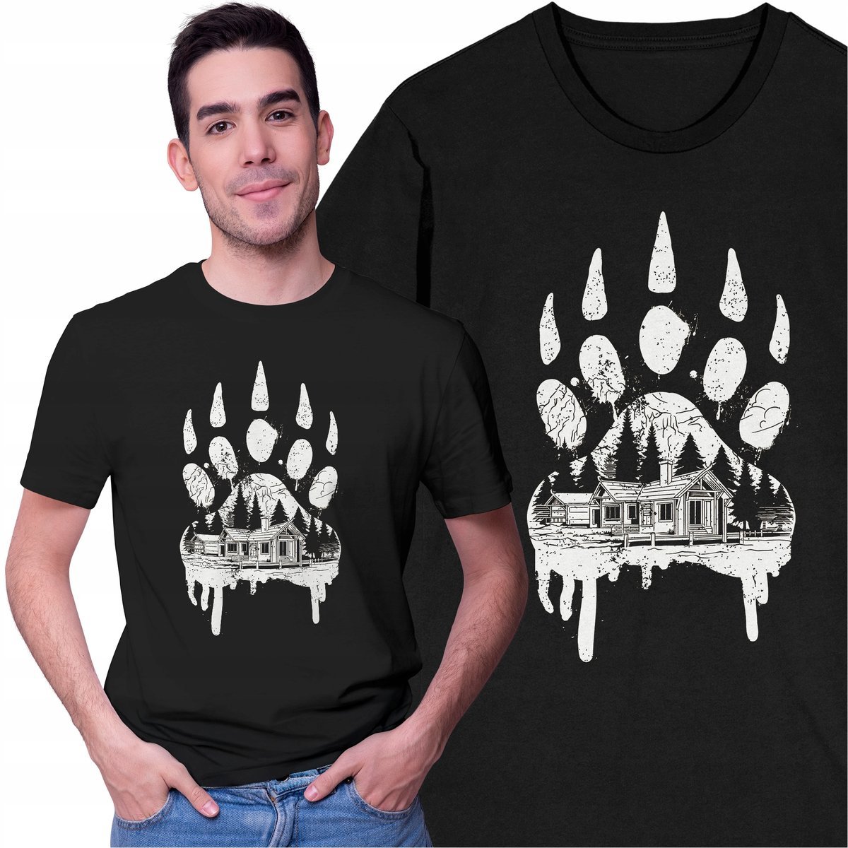 Koszulka Męska w Góry Grizzly Bear Niedźwiedź Zwierzęta Tatry