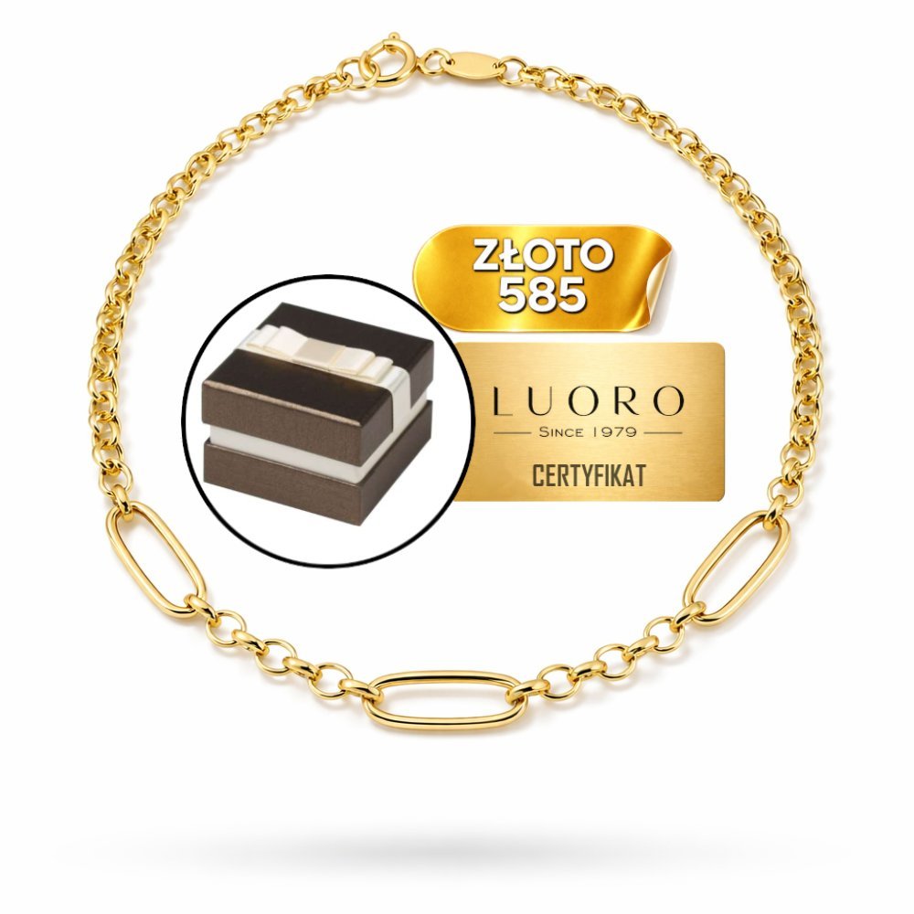 BRANSOLETKA ZŁOTA 585 14K SPLOT ROLO DŁUGIE OGNIWA 19 CM ELEGANCKA