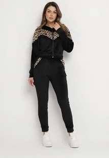 Czarny 2-Częściowy Komplet Dresowy z Animal Print Bluza z Kapturem i Spodnie z Kieszeniami Arieli - Dresy damskie - miniaturka - grafika 1