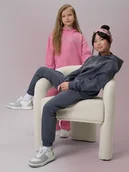 Bluzy dla dziewczynek - 4F Bluza dresowa loose z kapturem dziewczęca - szara 158/164 (12-14 lat) - miniaturka - grafika 1