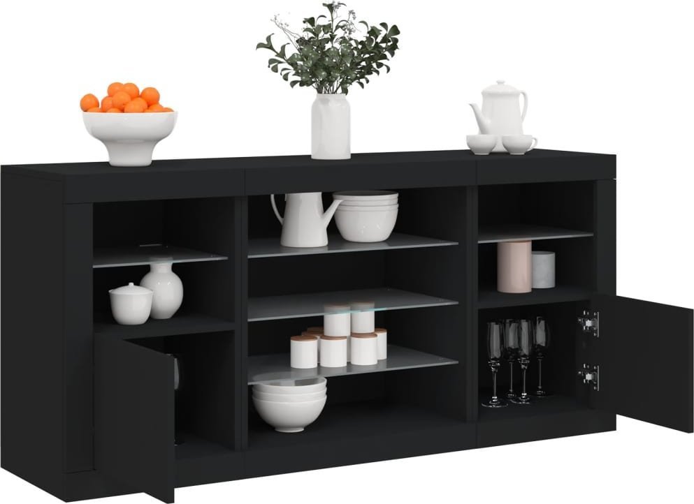 vidaXL Szafka z oświetleniem LED, czarna, 142,5x37x67 cm