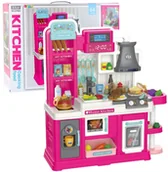 Zabawki AGD - LeanToys Kuchnia Dla Dzieci Obieg wody, zmiana koloru żywności, para różowa 64 el. - miniaturka - grafika 1