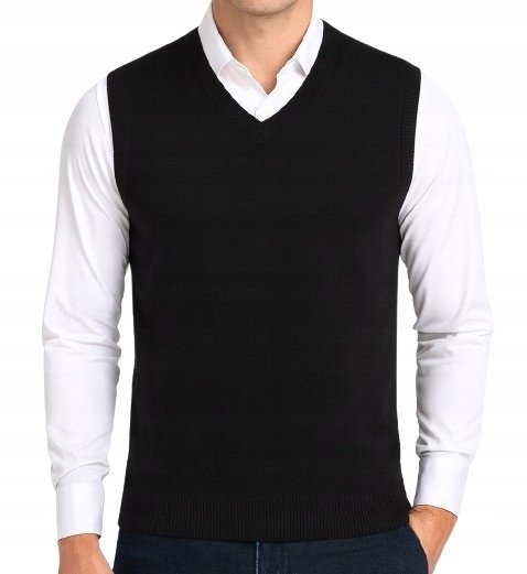 Sweter męski bez rękawów bezrękawnik pulower kamizelka męska z kaszmirem L czarny