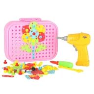 Układanki dla dzieci - Klocki konstrukcyjne układanka w walizce kreatywna mozaika + wkrętarka jednorożec - miniaturka - grafika 1