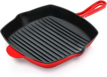 Patelnia Grillowa 28 CM Żeliwna Nutrichef Czerwona