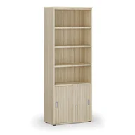 Szafy biurowe - Szafa biurowa kombinowana PRIMA WOOD, drzwi przesuwne na 2 poziomach, 2128 x 800 x 420 mm, dąb naturalny - miniaturka - grafika 1