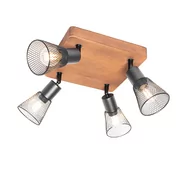 Lampy sufitowe - QAZQA Industrialna czerń z 4 lampkami z drewna - Kristina - miniaturka - grafika 1
