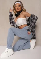 Spodnie damskie - Niebieskie Spodnie z Bawełną Wiskozą i Ozdobnym Wiązaniem Orrivaria - miniaturka - grafika 1