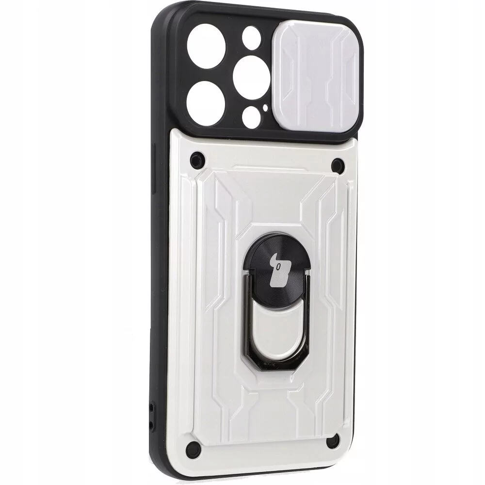 Bizon Etui Case CamShield Card Slot Ring do iPhone 14 Pro Max białe