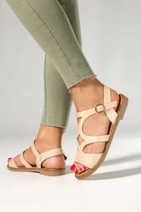 Beżowe sandały damskie mieniące się z ozdobną płaską podeszwą Casu K24X1-BE - Sandały damskie - miniaturka - grafika 1